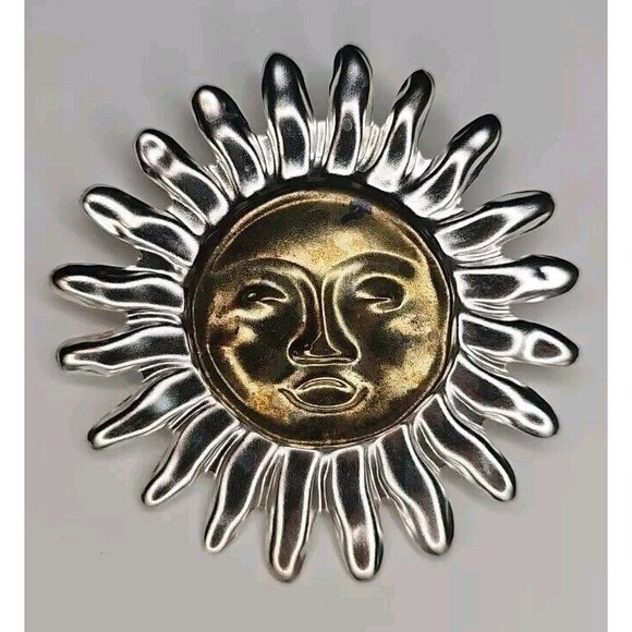 Unbranded Jewelry - Vintage Sun Brooch Pin Necklace Silver & Gold Tones, Mexico, TV-73, Taxco 2 Tone